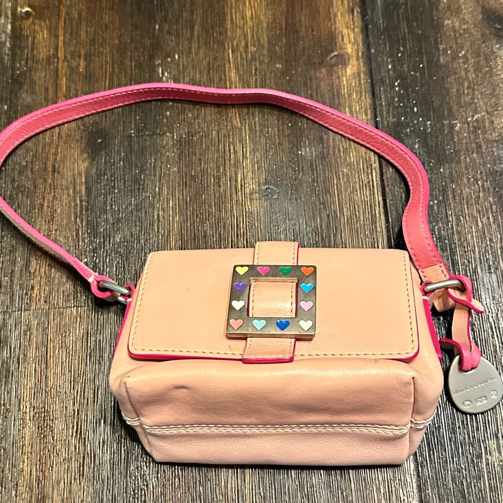 VGC vintage Dooney & Bourke square hearts genuine leather mini-bag.  Rare HTF